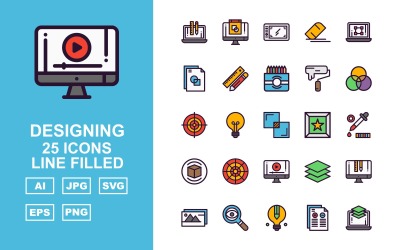25 Conjunto de iconos llenos de línea de diseño premium