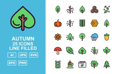 25 Conjunto de iconos llenos de línea de otoño premium