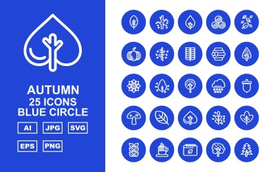 25 Premium Autumn Blue Circle Icon Set