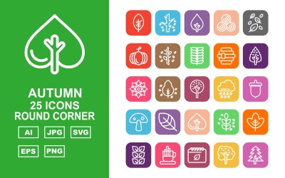 25 Premium-Icon-Set für runde Ecken im Herbst