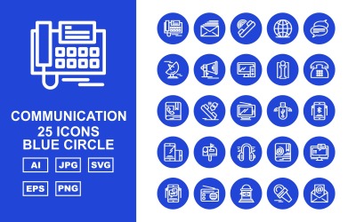 25 Premium-Kommunikation Blauer Kreis-Icon-Set