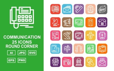 25 Premium Communication Round Corner Icon Set