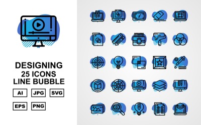 25 Premium Design Line bublina Icon Set