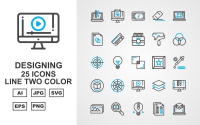 25 Premium Designing Line Conjunto de iconos de dos colores
