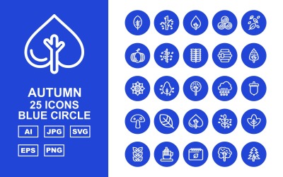 25 prémium őszi kék kör ikonkészlet