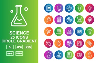 25 Premium Science Circle Gradyan Simge Seti