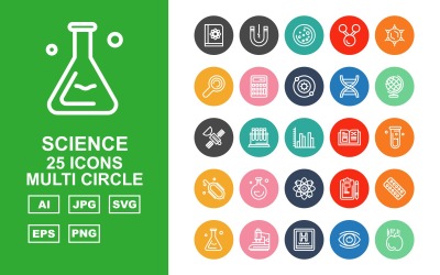 25 Premium Science Multi Circle Ikonuppsättning