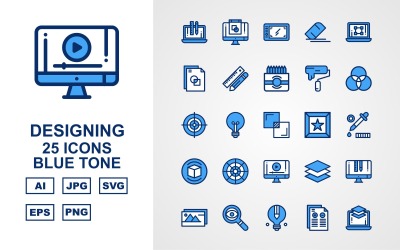 Sada ikon 25 Premium Designing Blue Tone