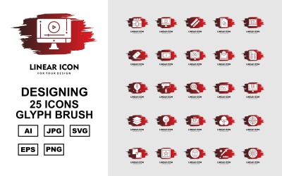 Sada ikon 25 Premium Designing Glyph Brush
