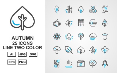 25 Set di icone a due colori della linea autunnale Premium