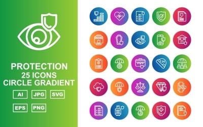 25 Conjunto de iconos de degradado de círculo de protección premium