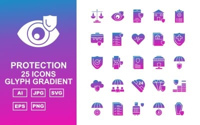 25 Conjunto de iconos de degradado de glifo de protección premium