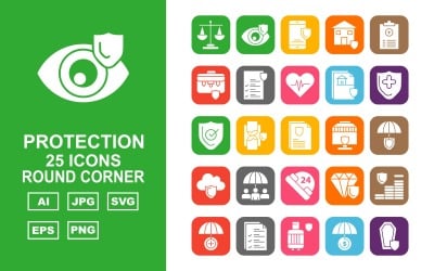 25 Conjunto de iconos de esquina redonda de protección premium