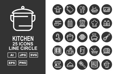 Ensemble d&amp;#39;icônes de cercle de cuisine premium 25