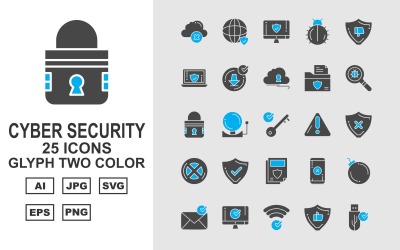 25 Premium Cyber Security Glyph Set di icone a due colori