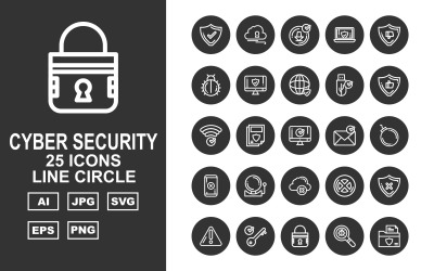 25 Premium Cyber Security Line Circle Icon Set