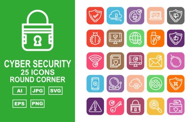 25 Premium Cyber Security Round Corner Icon Set