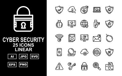 25 Premium linjär ikonuppsättning för cybersäkerhet