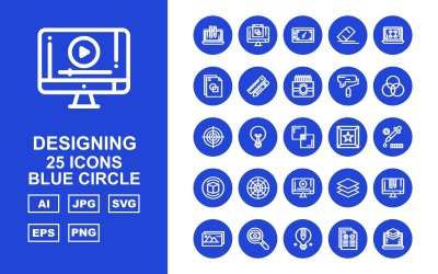 25 Premium ontwerpen Blue Circle Icon Set
