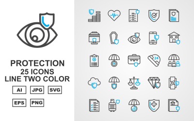 25 Premium Protection Line Conjunto de iconos de dos colores