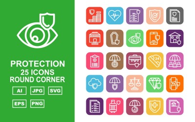 25 set di icone angolari rotonde di protezione Premium