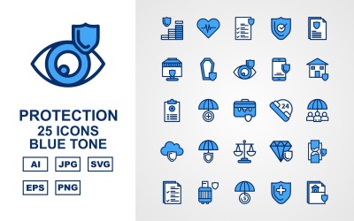 25 set di icone di tono blu di protezione premium
