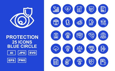 25 Zestaw ikon niebieski okrąg ochrony Premium