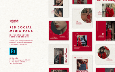 Conjunto de maquetes do Red PSD - modelo de mídia social de histórias e postagens do Instagram