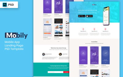 Elemente der Benutzeroberfläche der Landing Page-Vorlage für mobile Apps