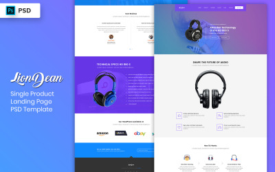 Elemente der Benutzeroberfläche für Landing Page-Vorlagen für einzelne Produkte