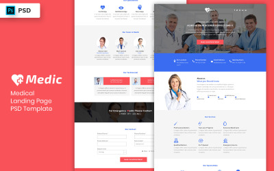 Elementos de interface do modelo da página de destino médica