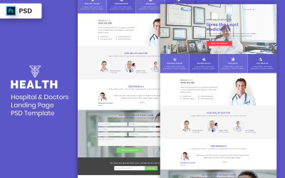 Elementos de interface do modelo da página de destino para hospitais e médicos