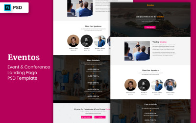 Elementos de interface do modelo de página de destino de evento e conferência
