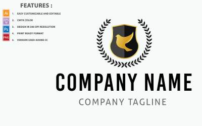 Escudo com modelo de logotipo de desenho vetorial de pássaro