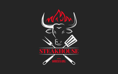 Steakhouse mit Stierkopf. Logo-Vorlage