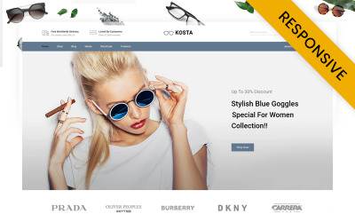 "Kosta Goggles Store WooCommerce Theme" - адаптивний WooCommerce шаблон №156080