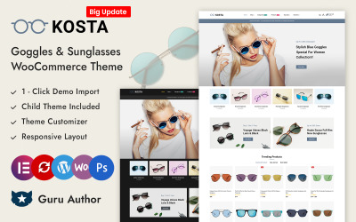 Kosta - Magasin de lunettes et de lunettes Thème réactif Elementor WooCommerce