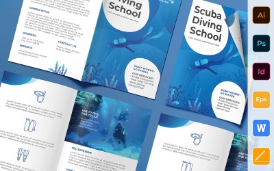 Brožura školy potápění Bifold - šablona Corporate Identity