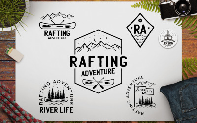 Raften avontuur, Vector Camping Badges, TShirt SVG Logo sjabloon