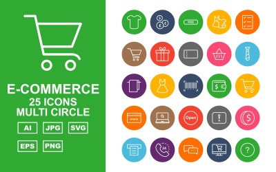 25 Ensemble d&amp;#39;icônes multi-cercle Premium E-Commerce