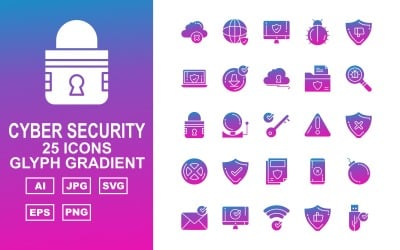 25 Premium Cyber Security Glyph Set di icone gradiente