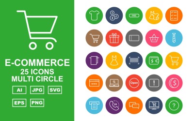 25 Premium E-Ticaret Multi Circle Icon Set