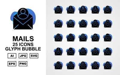 25 Premium Mail Glyph Bubble Icon Set