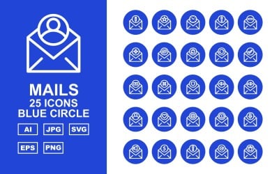 25 Premium Mails Blauwe Cirkel Icon Set