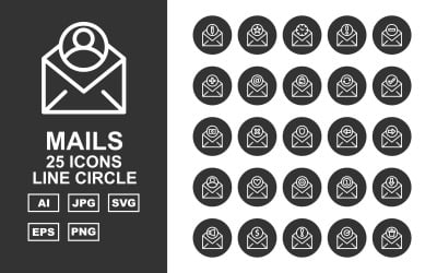 25 Premium Mails Line Circle Icon Set