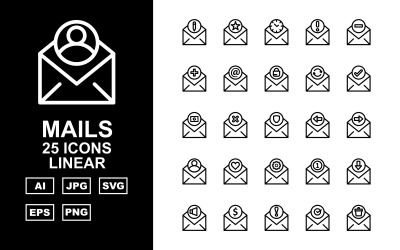25 Premium Mails Lineaire Icon Set