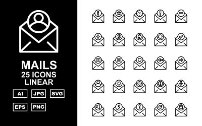 25 Premium Mails Linear Icon Set