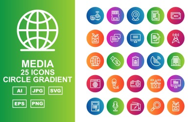 25 Premium Media Circle Gradient Icon Set
