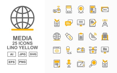 25 Premium Media Lino Gelbes Icon Set