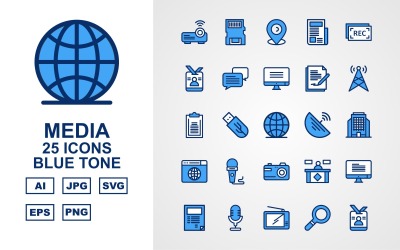 Sada ikon 25 modrých tónů Premium Media
